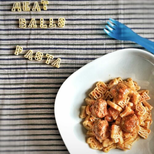 Meatballs letters pasta
