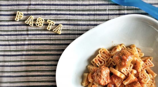 Meatballs letters pasta